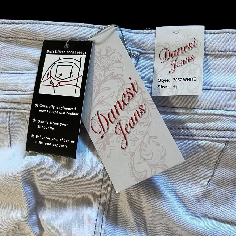 Danesi Jeans Butt Lifter White Denim High Waist Slim Fit Jeans Size 11